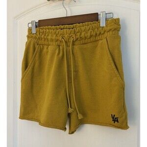 YoungLA Womens Sweat Shorts Medium High Waist Pockets Athleisure Comfy Mustard